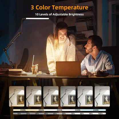 LED Desk Lamp with Clamp,2-in-1 Clamp on Desk Lamps with Base,50.7" Adjustable Swing Arm Architect Desk Lamp,Memory Function Desk Lights for Home Office,Workbench,Reading,Craft,Drafting