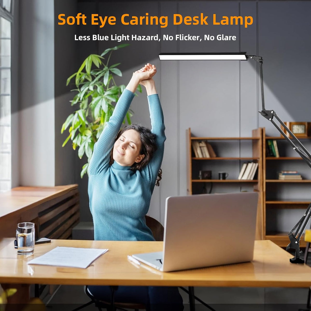 LED Desk Lamp with Clamp,2-in-1 Clamp on Desk Lamps with Base,50.7" Adjustable Swing Arm Architect Desk Lamp,Memory Function Desk Lights for Home Office,Workbench,Reading,Craft,Drafting