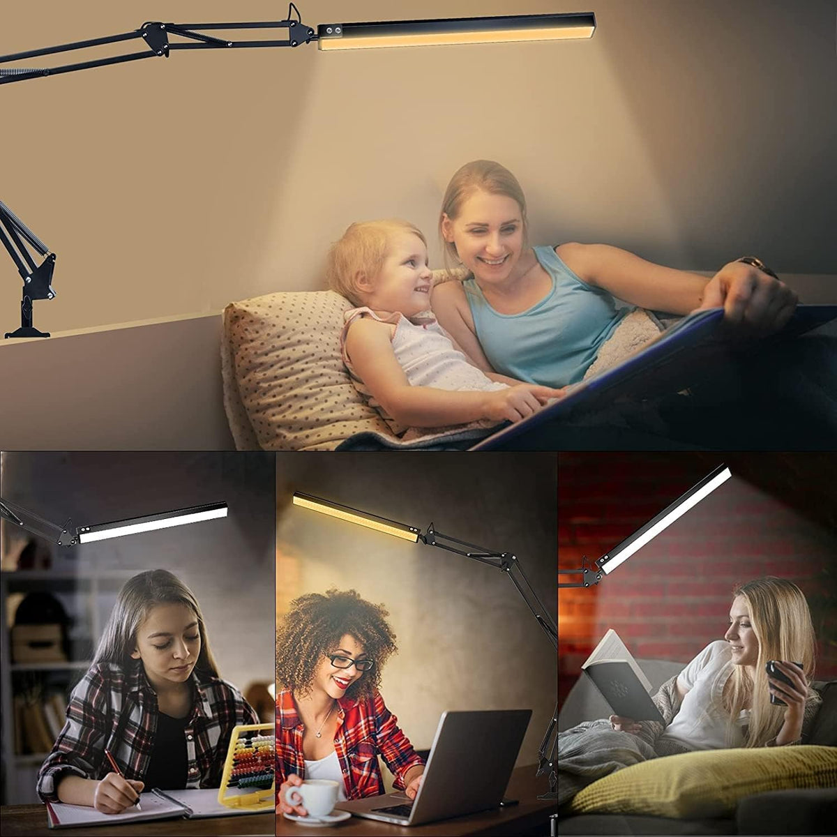 LED Desk Lamp with Clamp,2-in-1 Clamp on Desk Lamps with Base,50.7" Adjustable Swing Arm Architect Desk Lamp,Memory Function Desk Lights for Home Office,Workbench,Reading,Craft,Drafting
