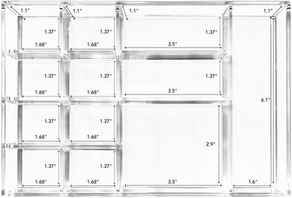 12-Compartment Clear Acrylic Drawer Organizer - 9.4"x6.4"x1.3"