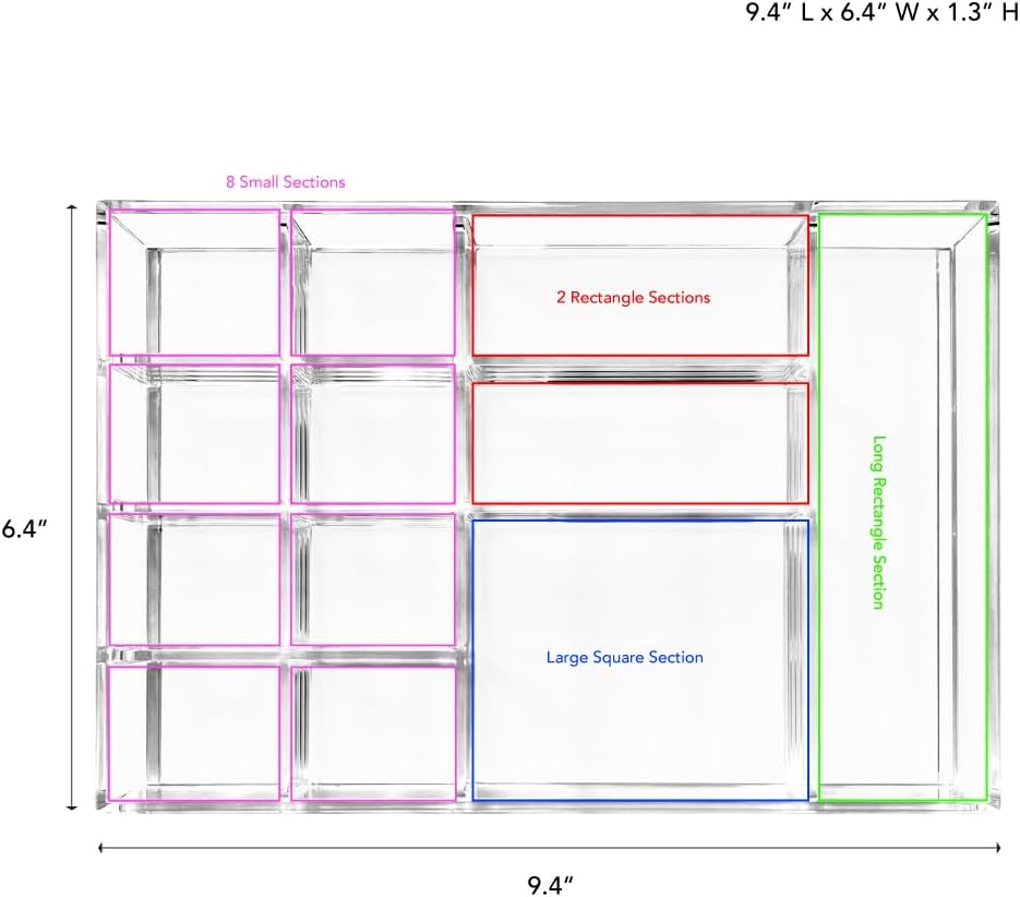 12-Compartment Clear Acrylic Drawer Organizer - 9.4"x6.4"x1.3"