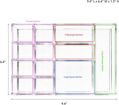 12-Compartment Clear Acrylic Drawer Organizer - 9.4"x6.4"x1.3"