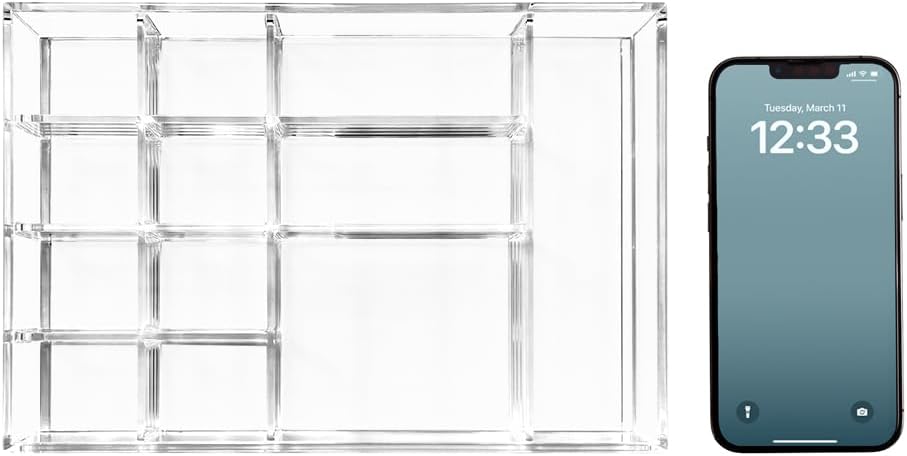 12-Compartment Clear Acrylic Drawer Organizer - 9.4"x6.4"x1.3"
