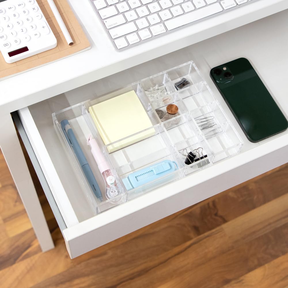 12-Compartment Clear Acrylic Drawer Organizer - 9.4"x6.4"x1.3"