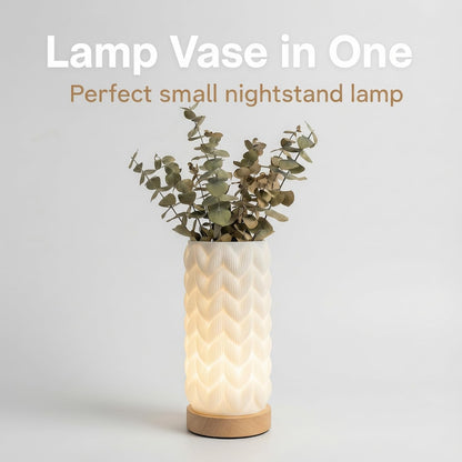 Small Bedside Lamp for Nightstand, 3D Printed Mini Table Lamp, 3 Color Temperatures Warm to Cool White, Cozy Small Lamp for Bedroom Dorm Tight Spaces, Ash Wood Base, 8.8 Inch Tall - Honeycomb