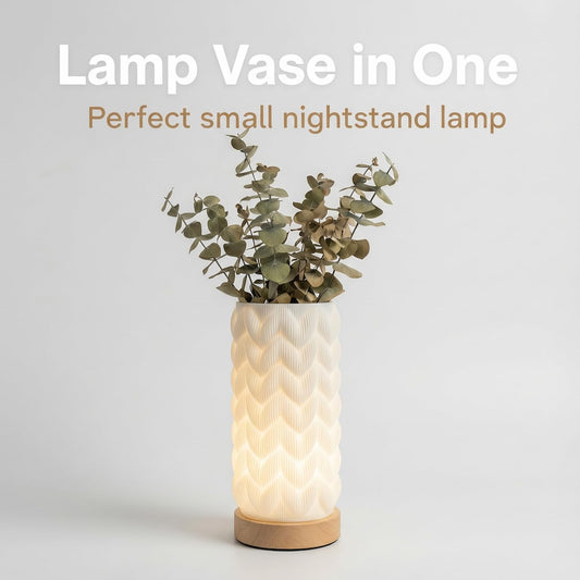 Small Bedside Lamp for Nightstand, 3D Printed Mini Table Lamp, 3 Color Temperatures Warm to Cool White, Cozy Small Lamp for Bedroom Dorm Tight Spaces, Ash Wood Base, 8.8 Inch Tall - Honeycomb