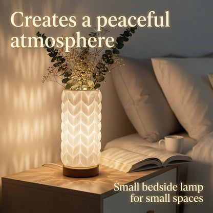 Small Bedside Lamp for Nightstand, 3D Printed Mini Table Lamp, 3 Color Temperatures Warm to Cool White, Cozy Small Lamp for Bedroom Dorm Tight Spaces, Ash Wood Base, 8.8 Inch Tall - Honeycomb