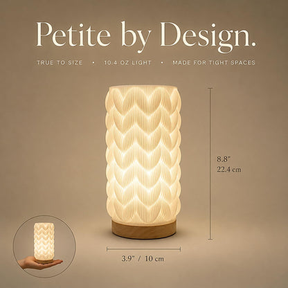Small Bedside Lamp for Nightstand, 3D Printed Mini Table Lamp, 3 Color Temperatures Warm to Cool White, Cozy Small Lamp for Bedroom Dorm Tight Spaces, Ash Wood Base, 8.8 Inch Tall - Honeycomb