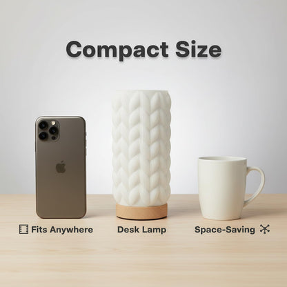 Small Bedside Lamp for Nightstand, 3D Printed Mini Table Lamp, 3 Color Temperatures Warm to Cool White, Cozy Small Lamp for Bedroom Dorm Tight Spaces, Ash Wood Base, 8.8 Inch Tall - Honeycomb