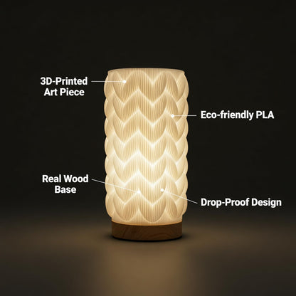 Small Bedside Lamp for Nightstand, 3D Printed Mini Table Lamp, 3 Color Temperatures Warm to Cool White, Cozy Small Lamp for Bedroom Dorm Tight Spaces, Ash Wood Base, 8.8 Inch Tall - Honeycomb
