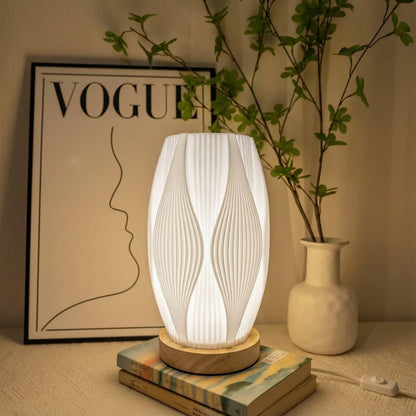 Small Bedside Lamp for Nightstand, 3D Printed Mini Table Lamp, 3 Color Temperatures Warm to Cool White, Cozy Small Lamp for Bedroom Dorm Tight Spaces, Ash Wood Base, 8.8 Inch Tall - Honeycomb