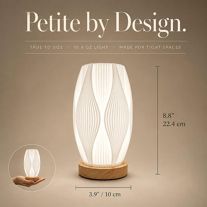 Small Bedside Lamp for Nightstand, 3D Printed Mini Table Lamp, 3 Color Temperatures Warm to Cool White, Cozy Small Lamp for Bedroom Dorm Tight Spaces, Ash Wood Base, 8.8 Inch Tall - Honeycomb