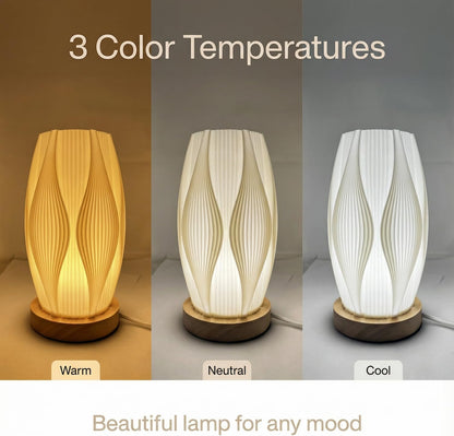 Small Bedside Lamp for Nightstand, 3D Printed Mini Table Lamp, 3 Color Temperatures Warm to Cool White, Cozy Small Lamp for Bedroom Dorm Tight Spaces, Ash Wood Base, 8.8 Inch Tall - Honeycomb
