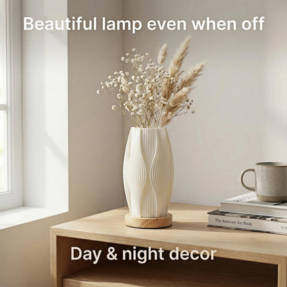 Small Bedside Lamp for Nightstand, 3D Printed Mini Table Lamp, 3 Color Temperatures Warm to Cool White, Cozy Small Lamp for Bedroom Dorm Tight Spaces, Ash Wood Base, 8.8 Inch Tall - Honeycomb