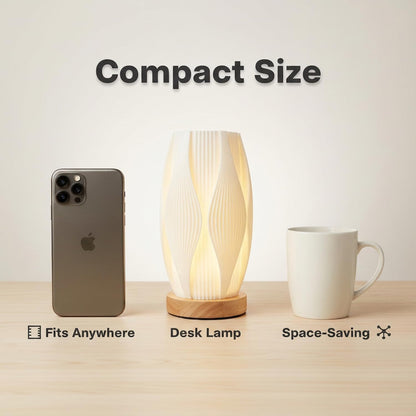 Small Bedside Lamp for Nightstand, 3D Printed Mini Table Lamp, 3 Color Temperatures Warm to Cool White, Cozy Small Lamp for Bedroom Dorm Tight Spaces, Ash Wood Base, 8.8 Inch Tall - Honeycomb