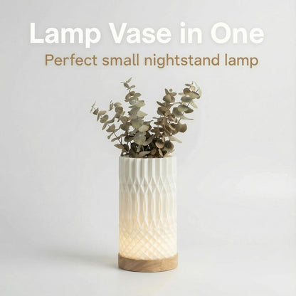 Small Bedside Lamp for Nightstand, 3D Printed Mini Table Lamp, 3 Color Temperatures Warm to Cool White, Cozy Small Lamp for Bedroom Dorm Tight Spaces, Ash Wood Base, 8.8 Inch Tall - Honeycomb