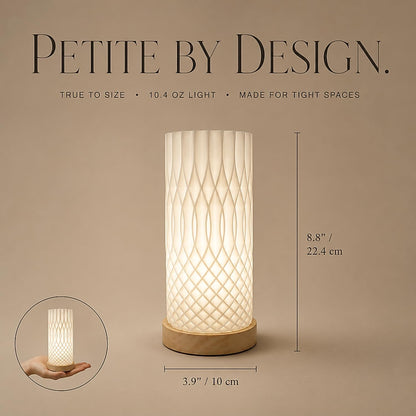 Small Bedside Lamp for Nightstand, 3D Printed Mini Table Lamp, 3 Color Temperatures Warm to Cool White, Cozy Small Lamp for Bedroom Dorm Tight Spaces, Ash Wood Base, 8.8 Inch Tall - Honeycomb