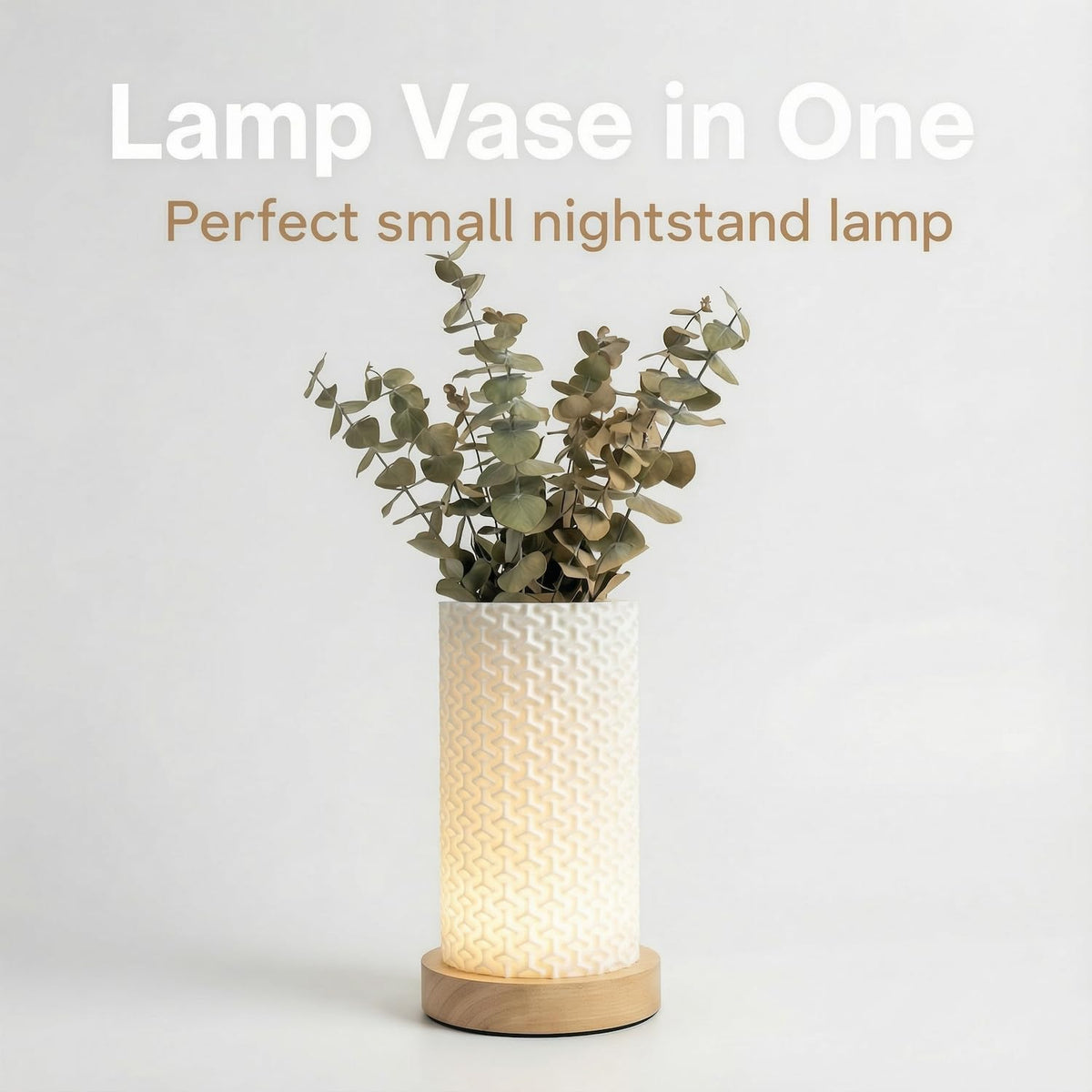 Small Bedside Lamp for Nightstand, 3D Printed Mini Table Lamp, 3 Color Temperatures Warm to Cool White, Cozy Small Lamp for Bedroom Dorm Tight Spaces, Ash Wood Base, 8.8 Inch Tall - Honeycomb