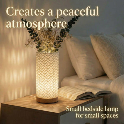 Small Bedside Lamp for Nightstand, 3D Printed Mini Table Lamp, 3 Color Temperatures Warm to Cool White, Cozy Small Lamp for Bedroom Dorm Tight Spaces, Ash Wood Base, 8.8 Inch Tall - Honeycomb