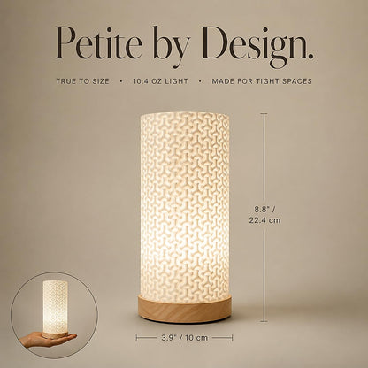 Small Bedside Lamp for Nightstand, 3D Printed Mini Table Lamp, 3 Color Temperatures Warm to Cool White, Cozy Small Lamp for Bedroom Dorm Tight Spaces, Ash Wood Base, 8.8 Inch Tall - Honeycomb