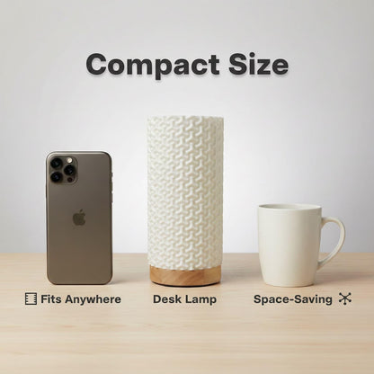 Small Bedside Lamp for Nightstand, 3D Printed Mini Table Lamp, 3 Color Temperatures Warm to Cool White, Cozy Small Lamp for Bedroom Dorm Tight Spaces, Ash Wood Base, 8.8 Inch Tall - Honeycomb