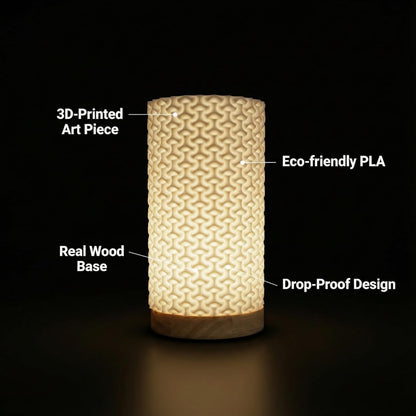 Small Bedside Lamp for Nightstand, 3D Printed Mini Table Lamp, 3 Color Temperatures Warm to Cool White, Cozy Small Lamp for Bedroom Dorm Tight Spaces, Ash Wood Base, 8.8 Inch Tall - Honeycomb