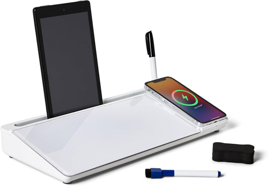Desktop Whiteboard with Wireless Charger Adapter Included Desk Buddy Charging Desktop Whiteboard Keyboard Glassboard Dry Erase Board Dry Erase Accessories 15.8X7X2 inches