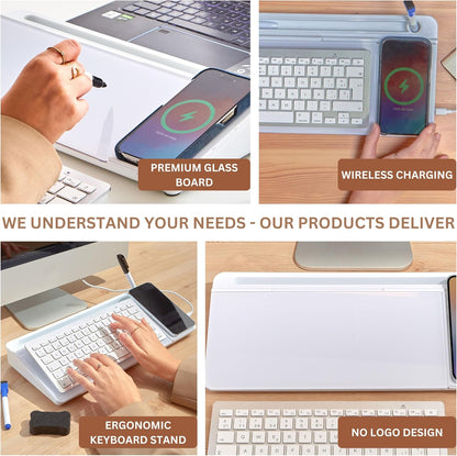 Desktop Whiteboard with Wireless Charger Adapter Included Desk Buddy Charging Desktop Whiteboard Keyboard Glassboard Dry Erase Board Dry Erase Accessories 15.8X7X2 inches