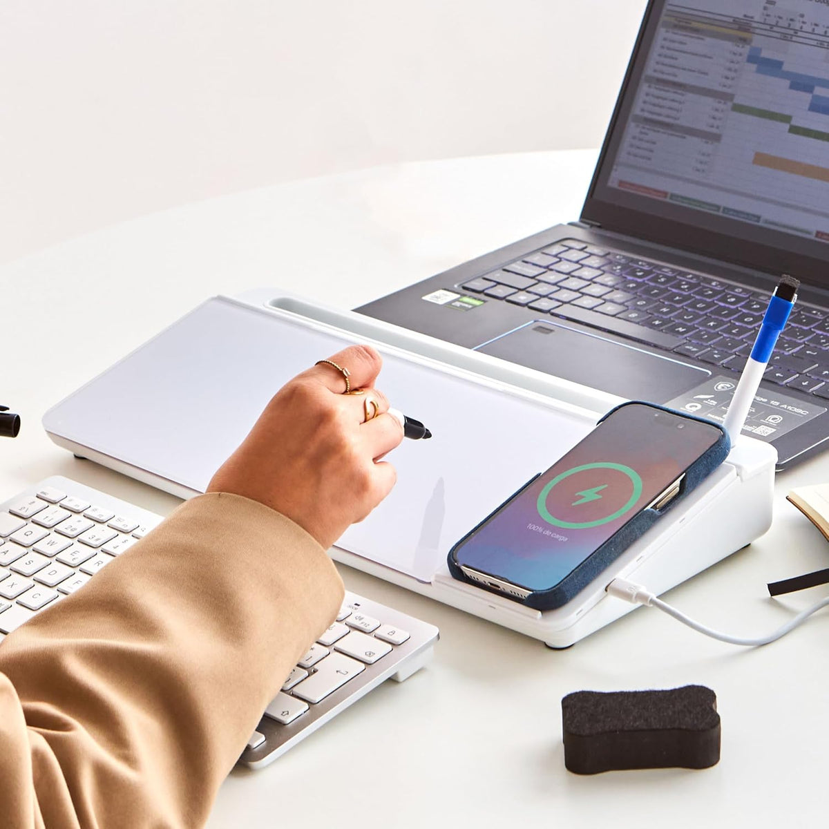 Desktop Whiteboard with Wireless Charger Adapter Included Desk Buddy Charging Desktop Whiteboard Keyboard Glassboard Dry Erase Board Dry Erase Accessories 15.8X7X2 inches