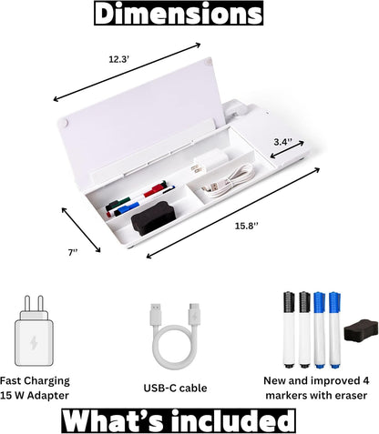 Desktop Whiteboard with Wireless Charger Adapter Included Desk Buddy Charging Desktop Whiteboard Keyboard Glassboard Dry Erase Board Dry Erase Accessories 15.8X7X2 inches