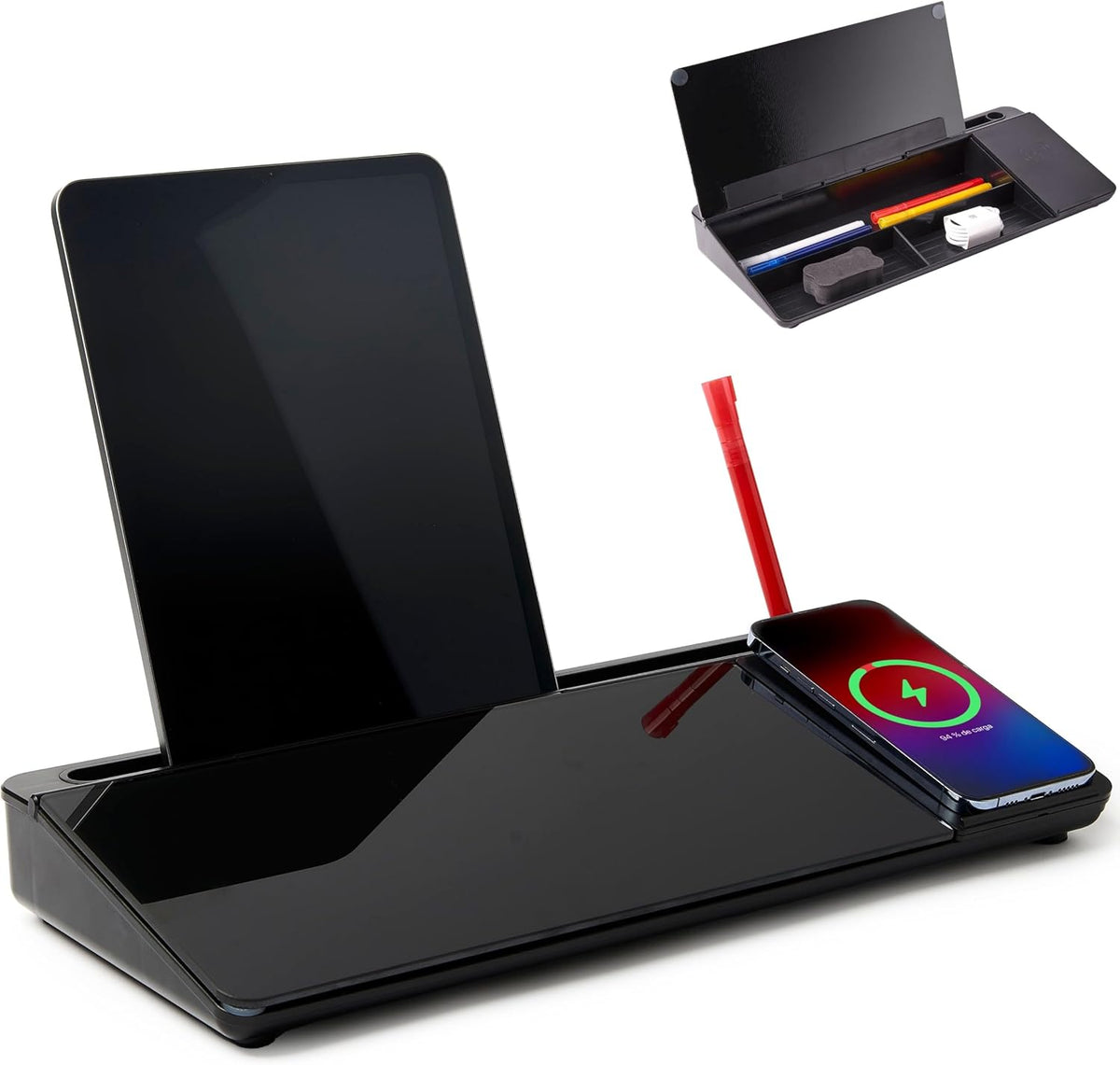 Desktop Whiteboard with Wireless Charger Adapter Included Desk Buddy Charging Desktop Whiteboard Keyboard Glassboard Dry Erase Board Dry Erase Accessories 15.8X7X2 inches