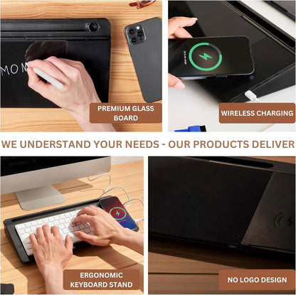 Desktop Whiteboard with Wireless Charger Adapter Included Desk Buddy Charging Desktop Whiteboard Keyboard Glassboard Dry Erase Board Dry Erase Accessories 15.8X7X2 inches