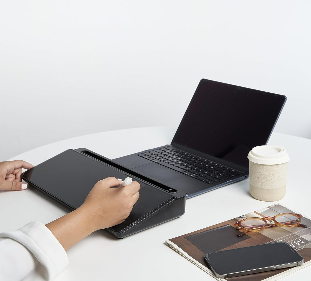 Desktop Whiteboard with Wireless Charger Adapter Included Desk Buddy Charging Desktop Whiteboard Keyboard Glassboard Dry Erase Board Dry Erase Accessories 15.8X7X2 inches