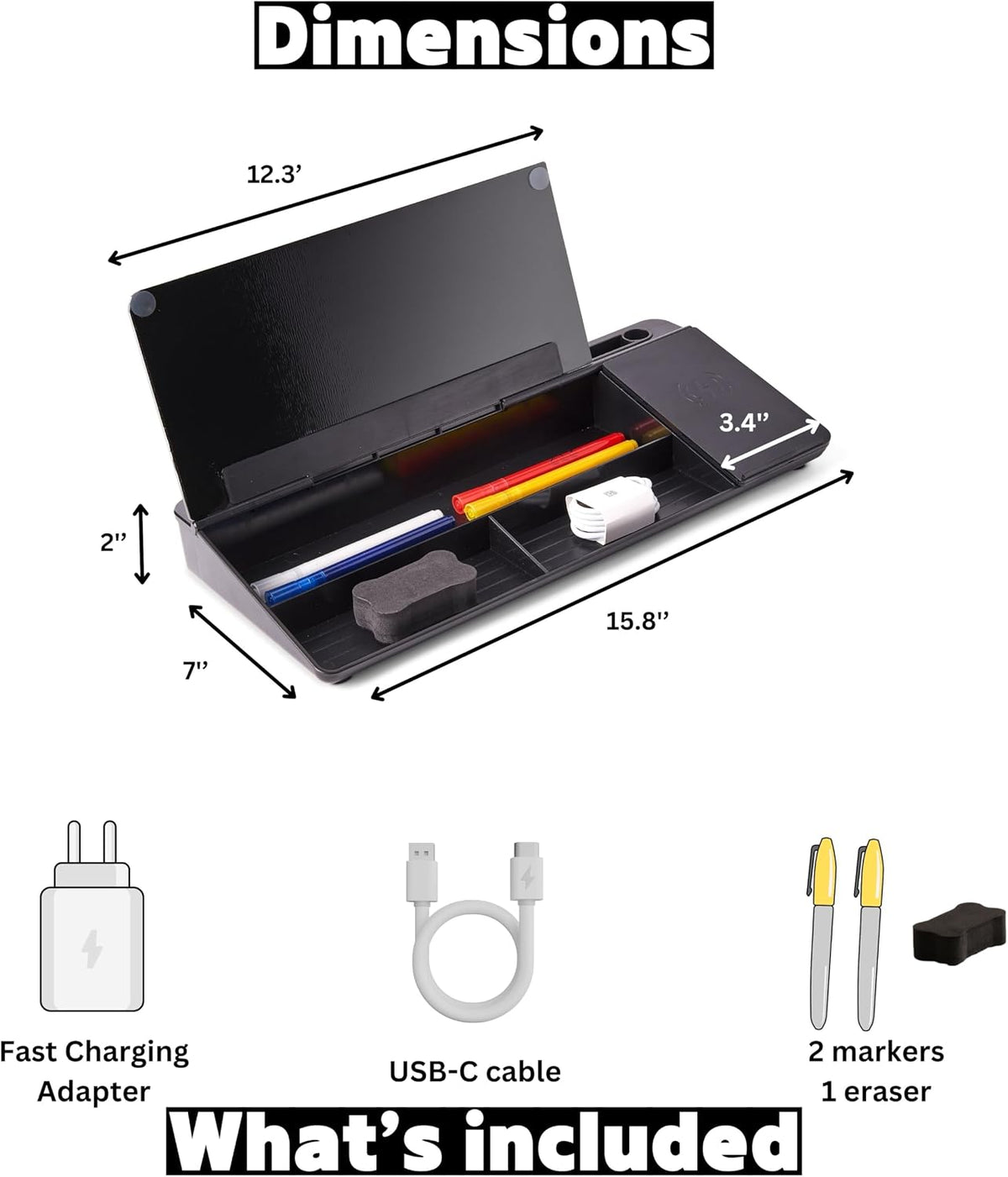Desktop Whiteboard with Wireless Charger Adapter Included Desk Buddy Charging Desktop Whiteboard Keyboard Glassboard Dry Erase Board Dry Erase Accessories 15.8X7X2 inches