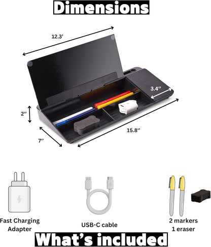 Desktop Whiteboard with Wireless Charger Adapter Included Desk Buddy Charging Desktop Whiteboard Keyboard Glassboard Dry Erase Board Dry Erase Accessories 15.8X7X2 inches