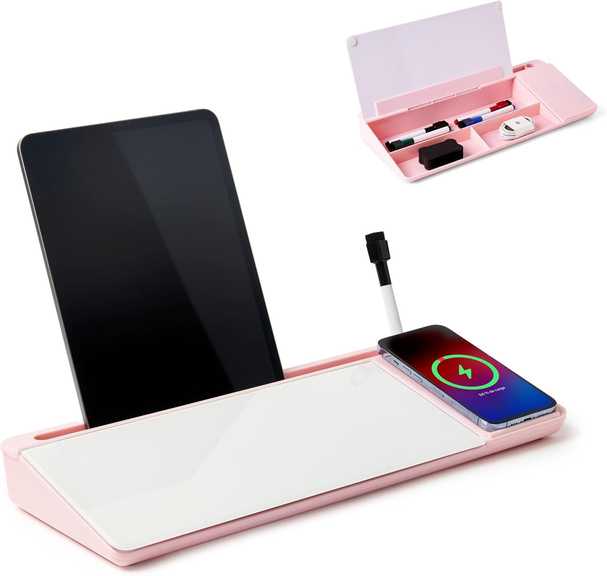 Desktop Whiteboard with Wireless Charger Adapter Included Desk Buddy Charging Desktop Whiteboard Keyboard Glassboard Dry Erase Board Dry Erase Accessories 15.8X7X2 inches