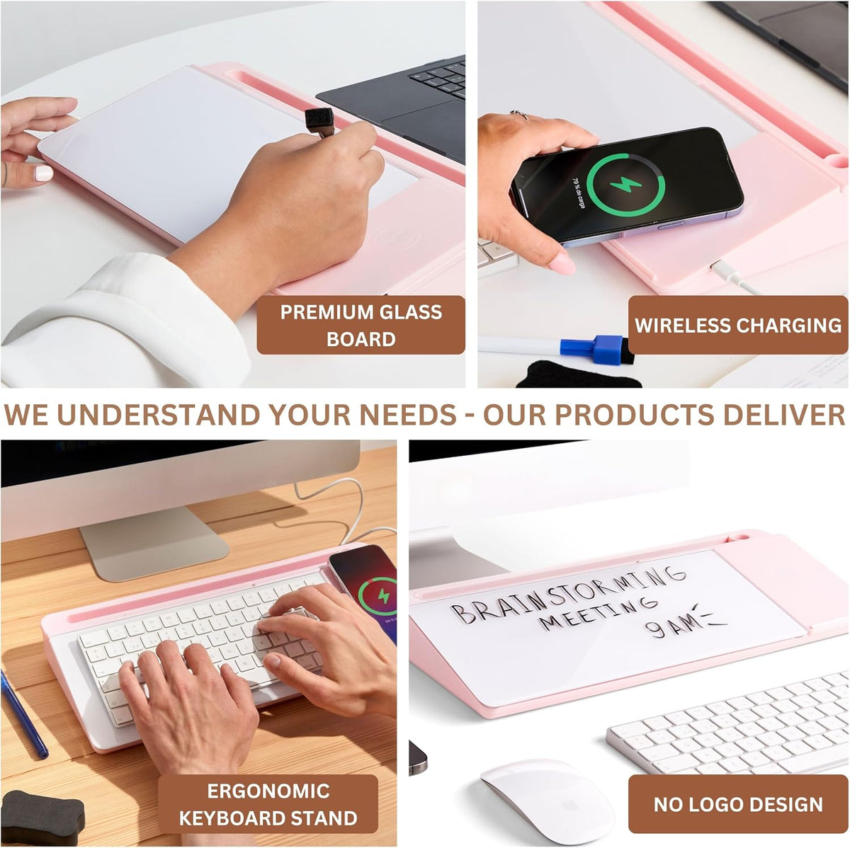 Desktop Whiteboard with Wireless Charger Adapter Included Desk Buddy Charging Desktop Whiteboard Keyboard Glassboard Dry Erase Board Dry Erase Accessories 15.8X7X2 inches