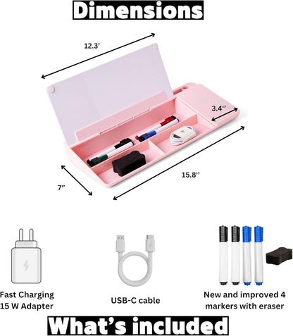 Desktop Whiteboard with Wireless Charger Adapter Included Desk Buddy Charging Desktop Whiteboard Keyboard Glassboard Dry Erase Board Dry Erase Accessories 15.8X7X2 inches