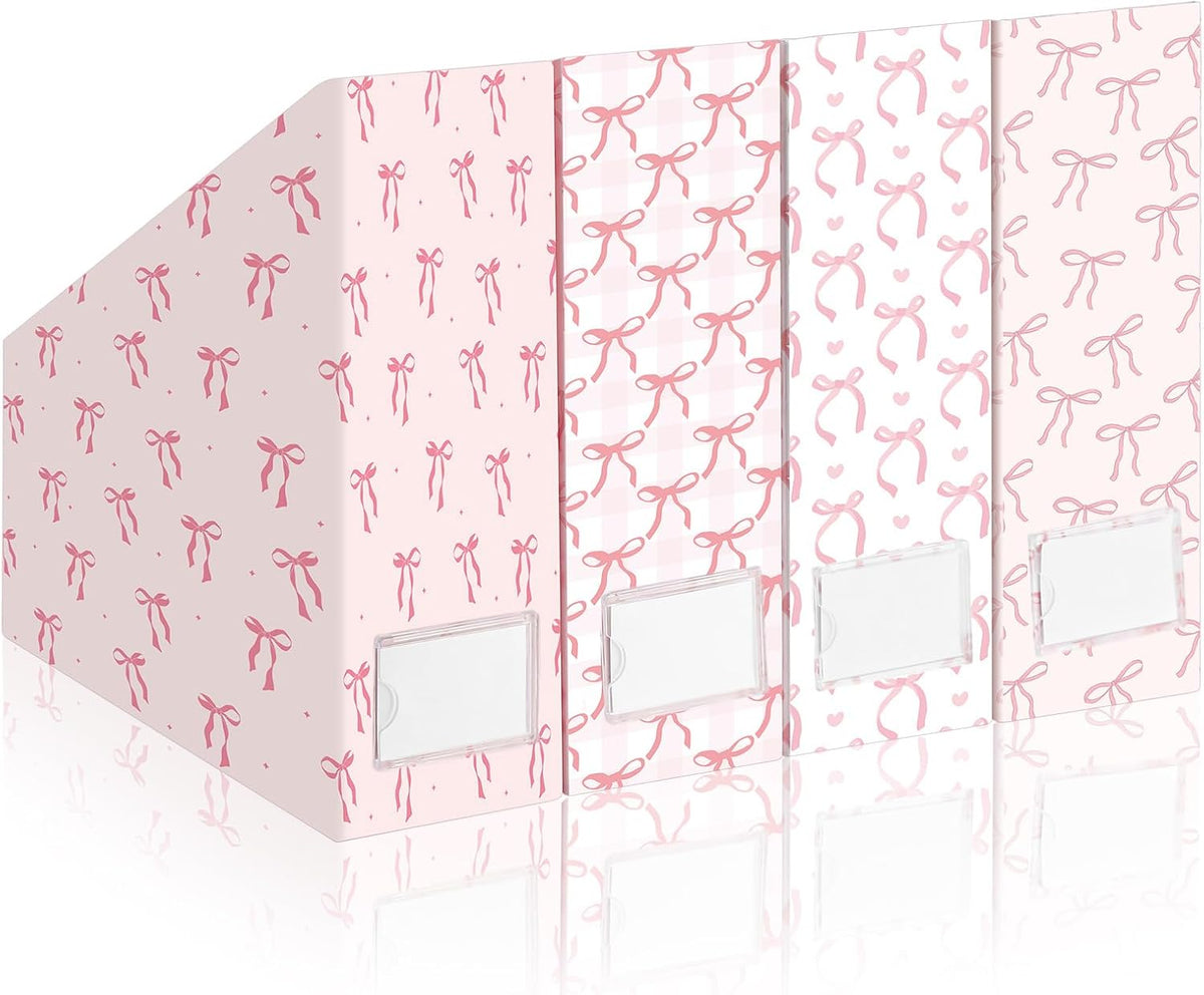 Pink Bow Set of 4 Magazine File Holder Decorative