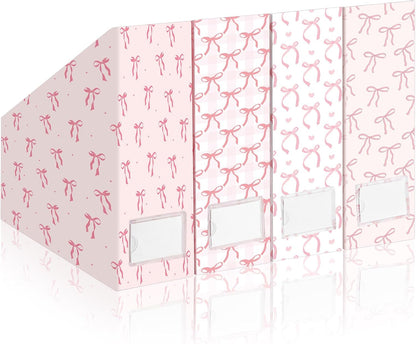 Pink Bow Set of 4 Magazine File Holder Decorative
