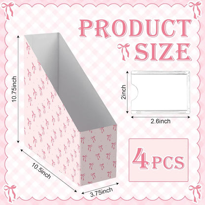 Pink Bow Set of 4 Magazine File Holder Decorative