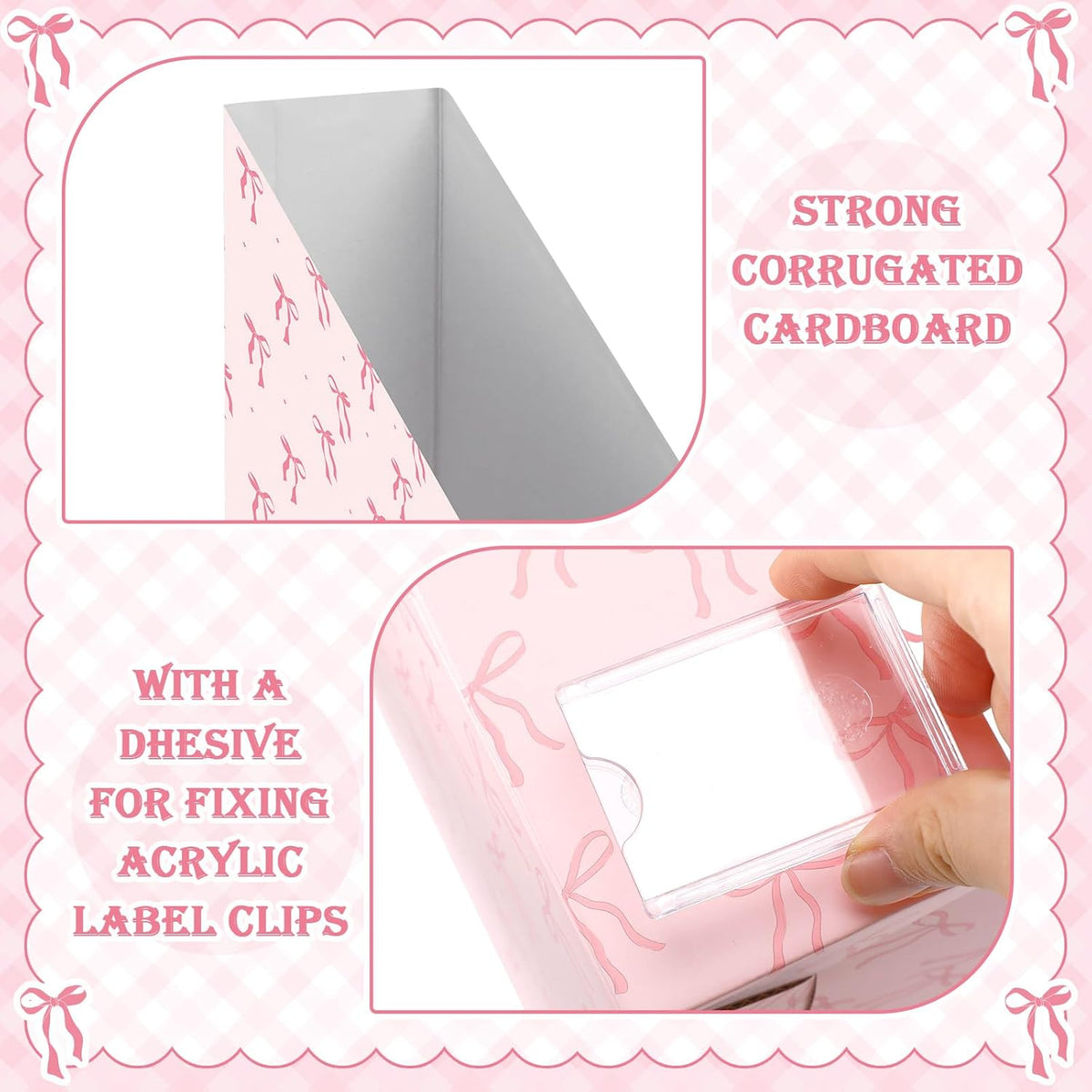 Pink Bow Set of 4 Magazine File Holder Decorative