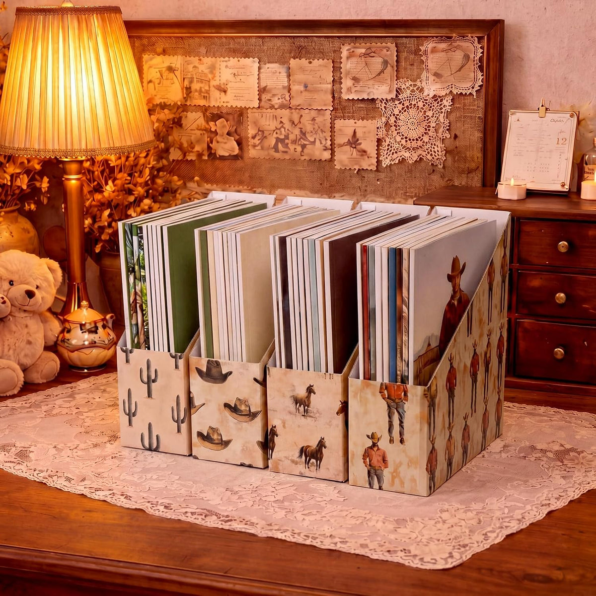 Pink Bow Set of 4 Magazine File Holder Decorative