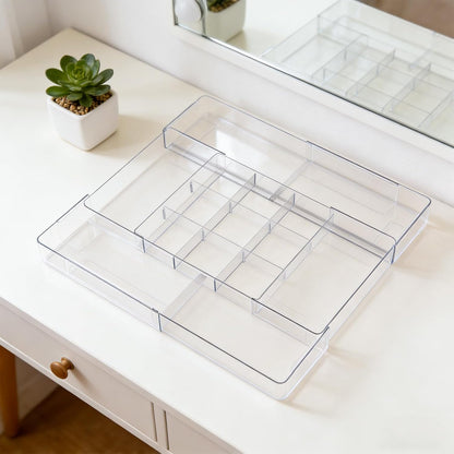 Expandable Desk Drawer Organizer, Expandable Storage Tray with Adjustable Compartments - Customizable Desk Organizer for Makeup, Utensils, Office Supplies, Junk Drawer & Bathroom