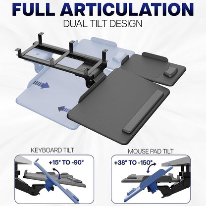 Black Under Desk 27 x 12 in Tilting Keyboard Tray, Mount-KBTM1