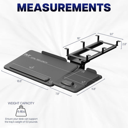 Black Under Desk 27 x 12 in Tilting Keyboard Tray, Mount-KBTM1