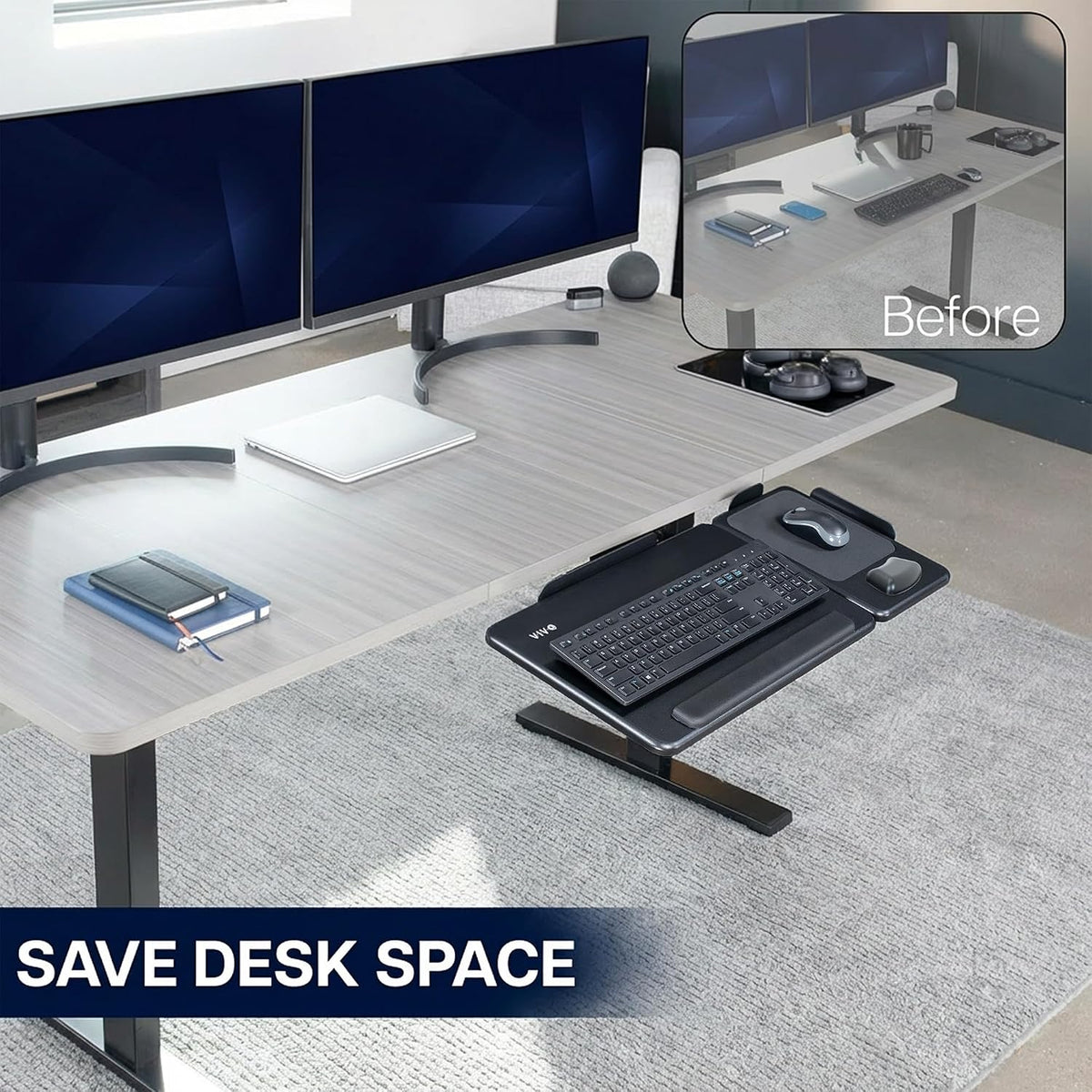 Black Under Desk 27 x 12 in Tilting Keyboard Tray, Mount-KBTM1