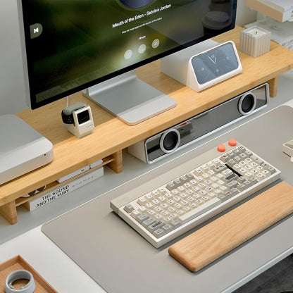 Bamboo Dual Monitor Stand Riser, 2-Tier Desk Shelf with Storage