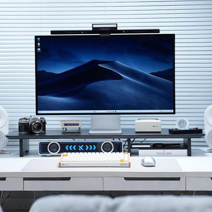 Bamboo Dual Monitor Stand Riser, 2-Tier Desk Shelf with Storage