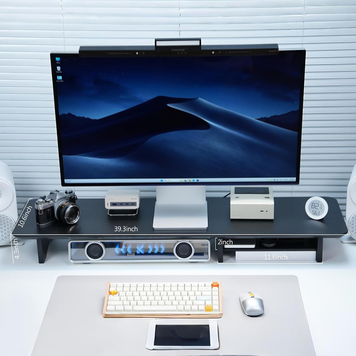 Bamboo Dual Monitor Stand Riser, 2-Tier Desk Shelf with Storage